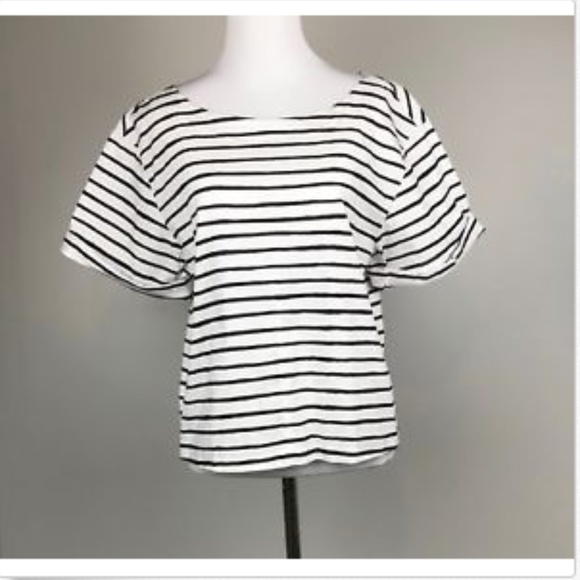 J. Crew Factory Tops - J. Crew Factory White Striped Swing Top w/Zip Back